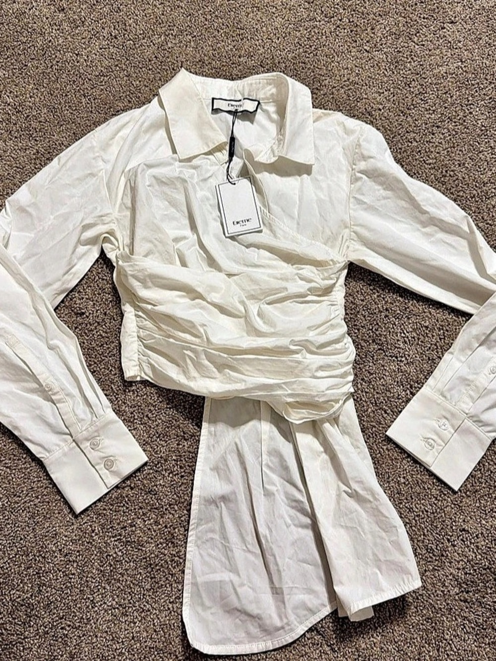 Elleme Paris- Ruched Long Sleeve Blouse in White Size Medium NWT